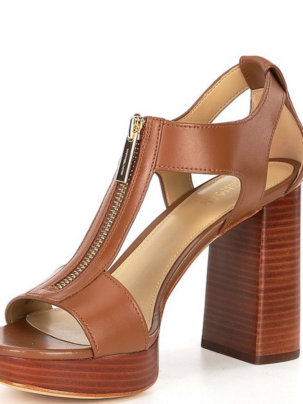 Michael Kors Berkley Leather Zip Stacked Block Heel Platform Sandals